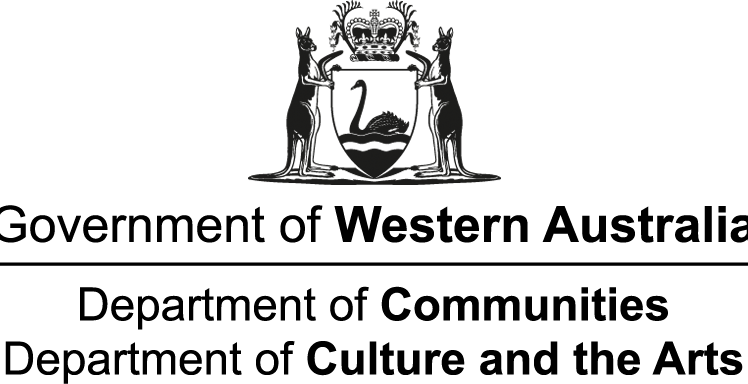 Image of The logo for the Government of Western Australia features a black swan crest with a kangaroo and emu. Below, it reads: Government of Western Australia, Department of Communities, Department of Culture and the Arts.